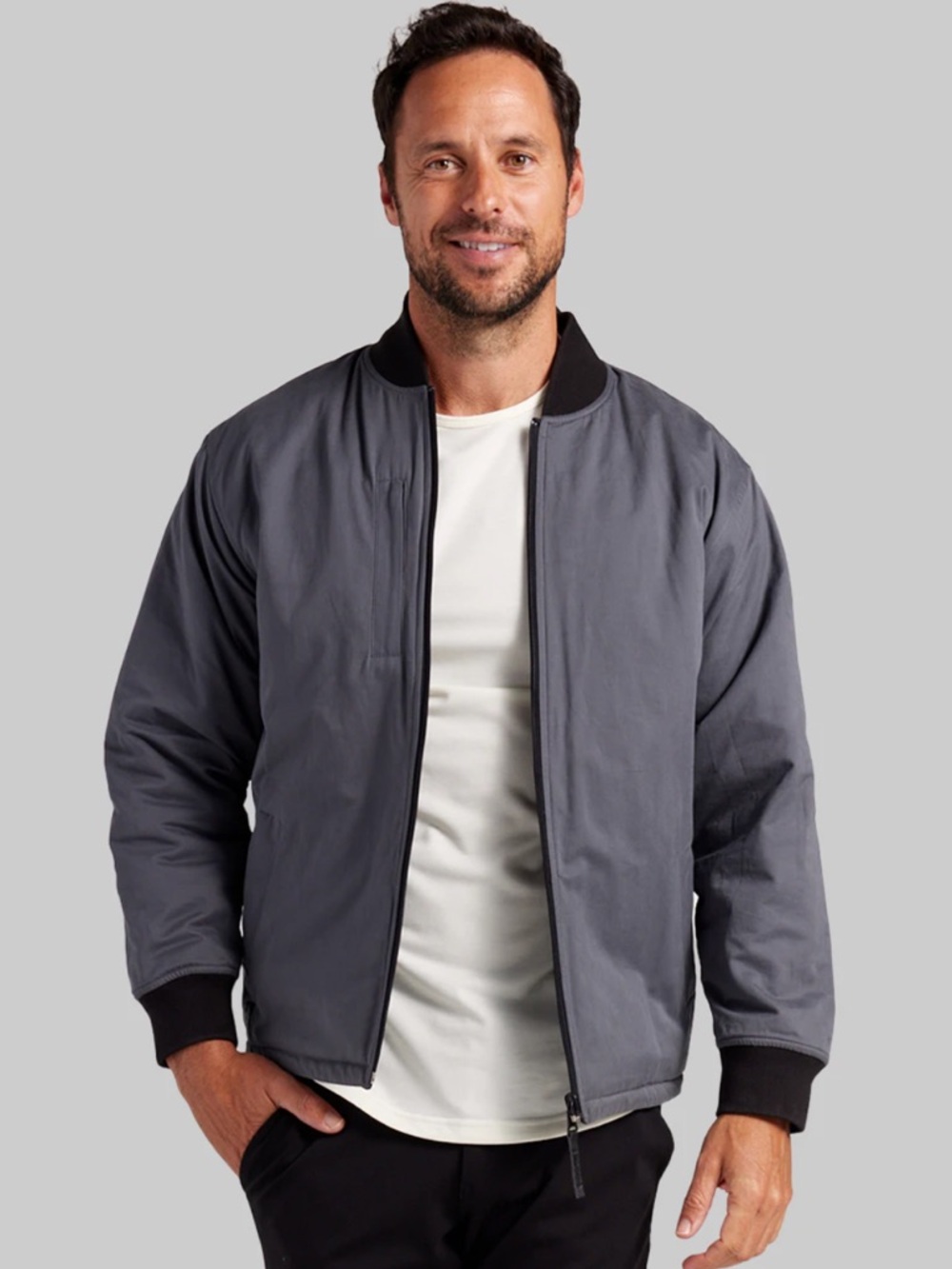 BYLT Basics Grey Bomber Jacket with Black Rib Trim